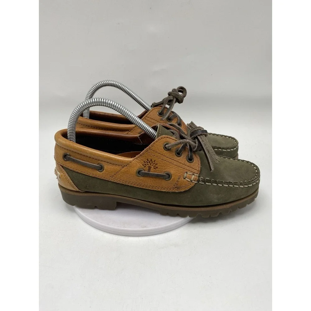 Woodland Boat Shoes Mens US 5 EU 39 3-Eye Green Brown Casual Slip On 4189